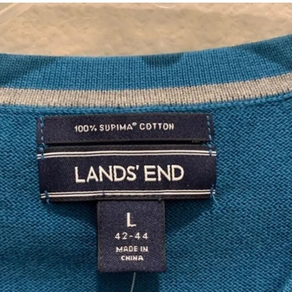 Lands' End Men's V-Neck Pullover Sweater Teal‎ Size L Lightweight - Picture 5 of 7